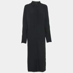 Joseph Black Crepe Button Front Long Shirt Dress L