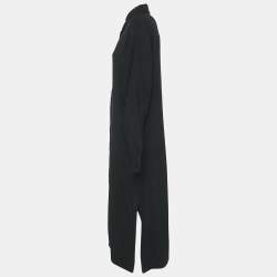 Joseph Black Crepe Button Front Long Shirt Dress L