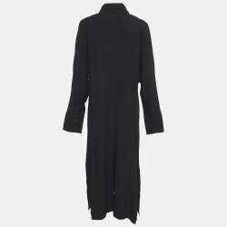 Joseph Black Crepe Button Front Long Shirt Dress L