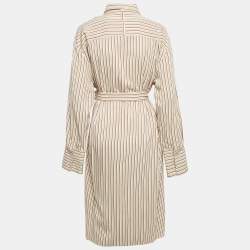 Joseph Beige Club Stripe Gabardine Belted Daxtona Midi Shirt Dress L