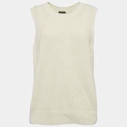Joseph Cream Rib Knit Crew Neck Sweater Vest M