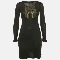 Joseph Black Wool Knit Neck Detail Mini Dress S