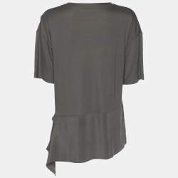Joseph Grey Lyocell Silk Ruffle Detail T-Shirt M