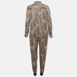 Pre Owned Joseph Grey Animal Print Silk Button Front Jumpsuit M