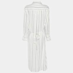 Pre Owned Joseph White/Blue Striped Viscose Midi Dress S