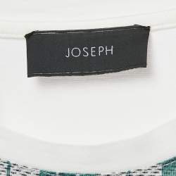 Pre Owned Joseph Green /White Checkered Cotton & Crepe Belt Detail T-Shirt L