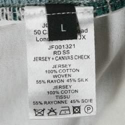 Pre Owned Joseph Green /White Checkered Cotton & Crepe Belt Detail T-Shirt L