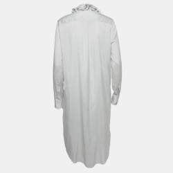 Pre Owned Joseph White Striped Silk Ruffle Neck Shirt Dress M