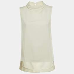 Pre Owned Joseph Off White Crepe Sleeveless Turtle Neck Top M