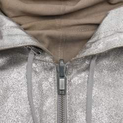 Pre Owned Joseph Silver Foil Leather Sleeveless Hooded Jacket M