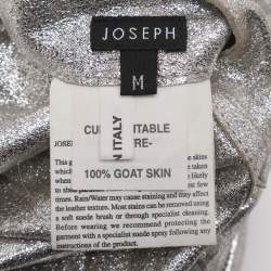 Pre Owned Joseph Silver Foil Leather Sleeveless Hooded Jacket M