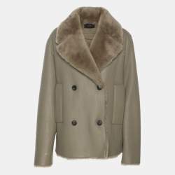 مملوكة مسبقًا جاكيت جوزيف من الجلد الرمادي مزود بأزرار مزدوجة مقاس متوسط (ميديم)