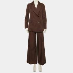 مملوكة مسبقًا بذلة حرير جوزيف بني مزدوج الصدر مع بنطال مقاس صغير (سمول)