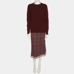 Pre Owned Joseph Red Silk Glen Check Georgette Midi Dress M