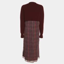 Pre Owned Joseph Red Silk Glen Check Georgette Midi Dress M