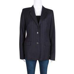 Joseph Black Striped Wool Tailored Blazer L