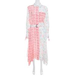 Joseph Pastel Peony Printed Silk Handkerchief Hem Belted Cyprien Shirt Dress M