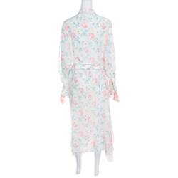 Joseph Pastel Peony Printed Silk Handkerchief Hem Belted Cyprien Shirt Dress M
