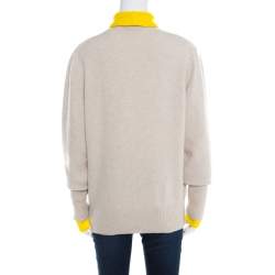 Joseph Beige and Yellow Faux Layered V+High Neck Wool Blend Sweater M