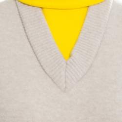 Joseph Beige and Yellow Faux Layered V+High Neck Wool Blend Sweater M