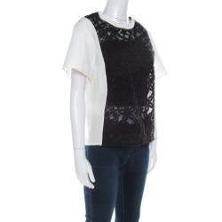 Joseph Black and White Leather Floral Lace Detail Jill Broderie Anglaise Top M 