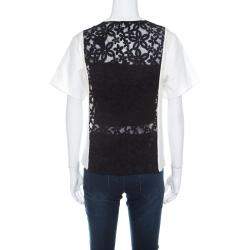Joseph Black and White Leather Floral Lace Detail Jill Broderie Anglaise Top M 