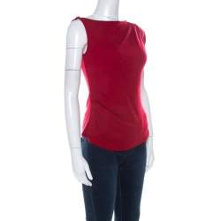 Joseph Red Wool Asymmetrical Ruched Detail Sleeveless Top S