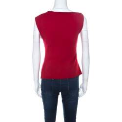 Joseph Red Wool Asymmetrical Ruched Detail Sleeveless Top S