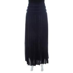Pre Owned Joseph Navy Silk Georgette Pleated Wrap Maxi Skirt L