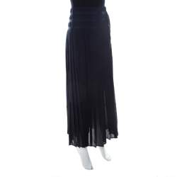 Pre Owned Joseph Navy Silk Georgette Pleated Wrap Maxi Skirt L