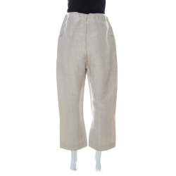 Pre Owned Joseph Beige Jute & Silk Blend Ombria Hessian Suiting Trousers L