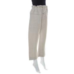 Pre Owned Joseph Beige Jute & Silk Blend Ombria Hessian Suiting Trousers L