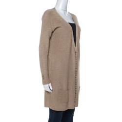 Pre Owned Joseph Gold Silk Blend Lurex Knit Mid Length Cardigan M 