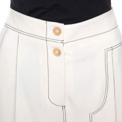 Pre Owned Joseph Cream Crepe Contrast Stitch Wide Leg Kirn Trousers M