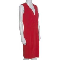 Joseph Red Crepe Pleat Detail Stellina Wrap Dress M