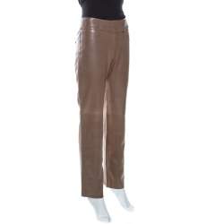Pre Owned Joseph Brown Leather Straight Fit Pants S