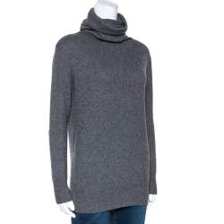 Joseph Grey Cashmere Leather Patch High Neck Tunic Sweater XS