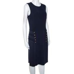 Joseph Navy Blue Crepe Sleeveless Step Button Dress M 