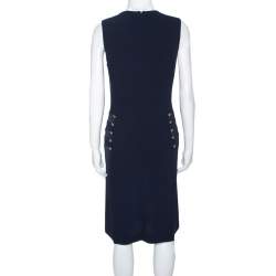 Joseph Navy Blue Crepe Sleeveless Step Button Dress M 