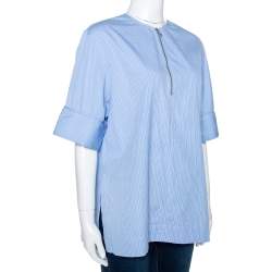 Joseph Blue Pinstripe Cotton Brair Blouse L