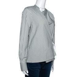 Joseph Sage Green Candy Striped Cotton Arran Wrap Top S