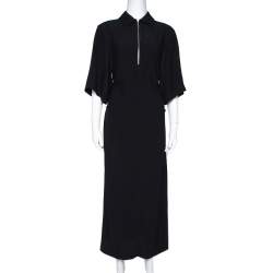 Joseph Black Crepe Zip Front Fletcher Midi Dress M