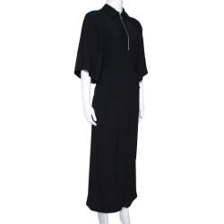 Joseph Black Crepe Zip Front Fletcher Midi Dress M