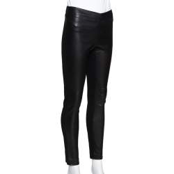 Pre Owned Joseph Black Leather & Stretch Gabardine Leggings S