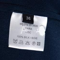 Pre Owned بلوزة جوزيف "دارا" أكمام طويلة حرير أزرق ميدنايت مقاس صغير (سمول)