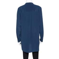 Pre Owned بلوزة جوزيف "دارا" أكمام طويلة حرير أزرق ميدنايت مقاس صغير (سمول)