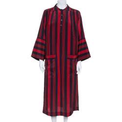 Joseph Red/Blue Striped Chester Crepe de Chine Silk Midi Dress M