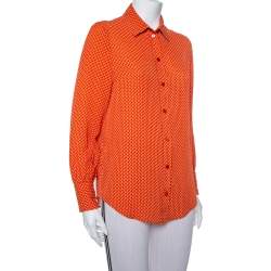 Joseph Orange Printed Silk Long Sleeve Button Front Shirt S