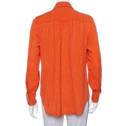 Joseph Orange Printed Silk Long Sleeve Button Front Shirt S