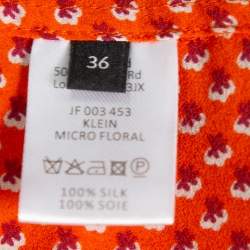 Joseph Orange Printed Silk Long Sleeve Button Front Shirt S